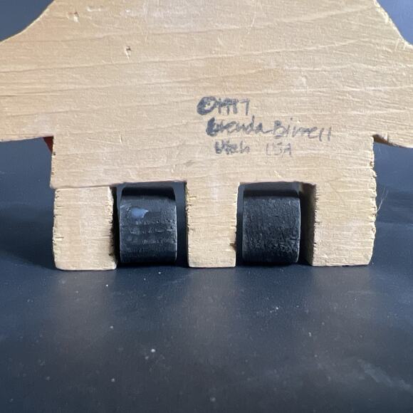 VTG Thanksgiving Shelf Sitters Pilgrm Boy Girl Turkey Set of 2 signed Hand Paint - Picture 9 of 9